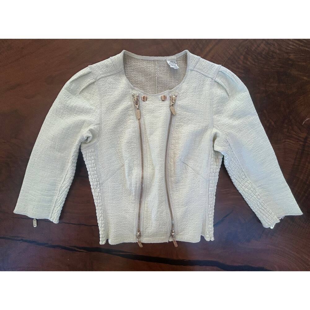 Byron Lars Vintage Archival Y2K Beauty Mark Ivory Gold Sculptural Moto Jacket 2